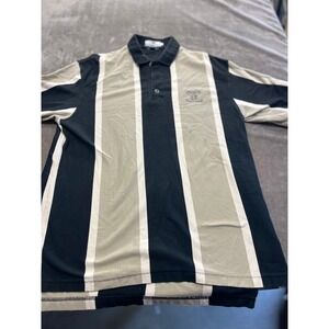 AM Player Buick Challenge Golf Polo Shirt Mens Large Striped Cotton Black Tan